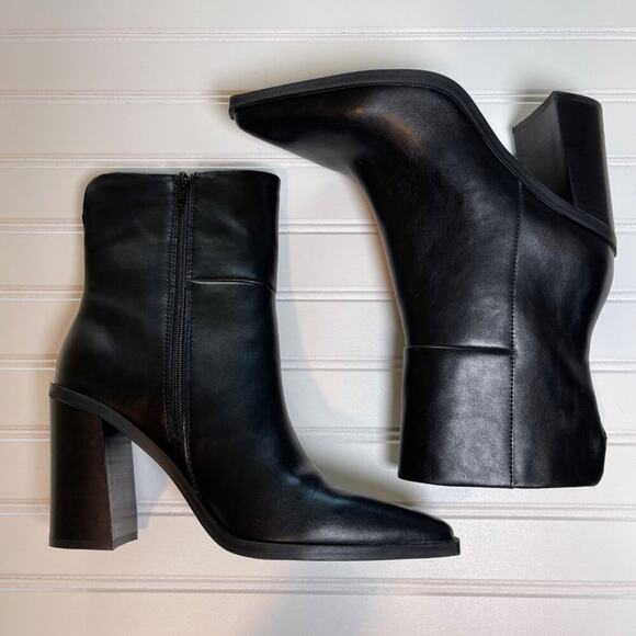 Steve Madden Silvee Womens Ankle 9.5M Black Leather Snip Toe Block Heel Side Zip - Picture 11 of 16